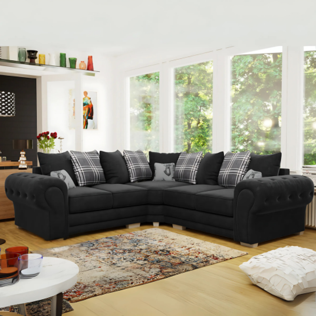 Verona 2C2 Black Corner Sofa in Kensington Fabric