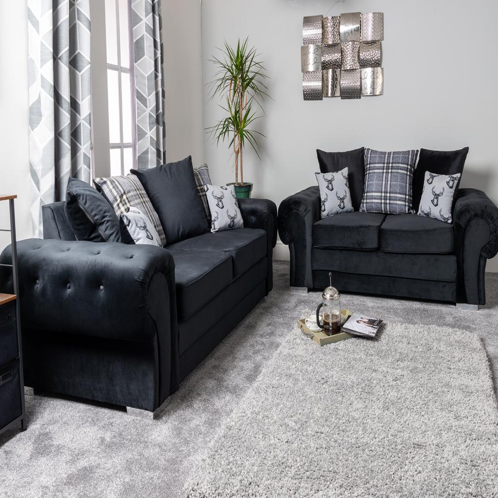 Verona 3+2 Seater Black Sofa Set in Premium Kensington Fabric